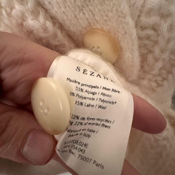 Sezane Cream Ribbed Chunky Button Cardigan - Picture 3 of 3